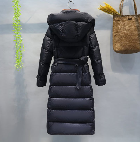 Burberry Removable-Hood Belted Long Down Jacket