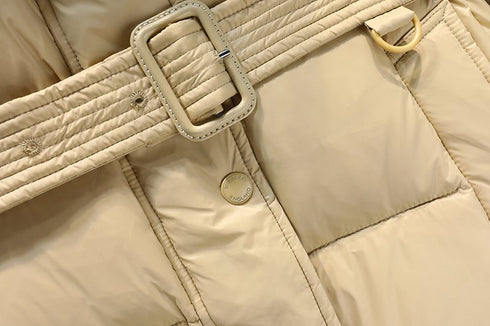 Burberry Removable-Hood Belted Long Down Jacket