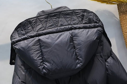 ANAS PLAYTRYHYNCHOS Quilted Long Down Jacket with Detachable Hood