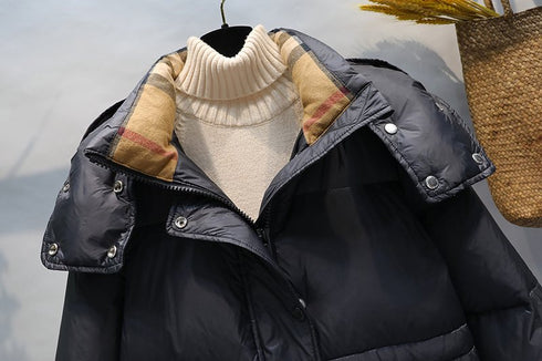 ANAS PLAYTRYHYNCHOS Quilted Long Down Jacket with Detachable Hood