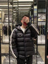 Moncler Hooded Striped-Sleeve Puffer Coat