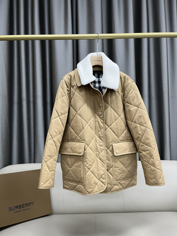 Burberry Diamond-Quilted Contrast-Collar Jacket