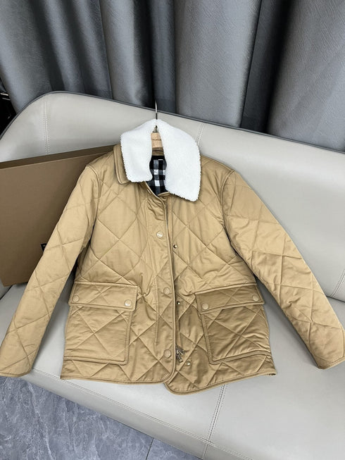Burberry Diamond-Quilted Contrast-Collar Jacket