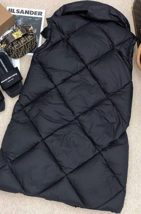 Burberry Long Diamond-Quilted Hooded Down Vest