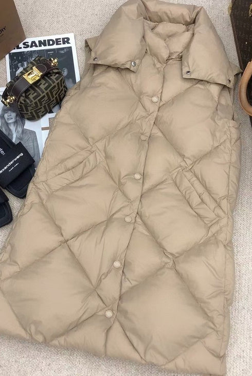 Burberry Long Diamond-Quilted Hooded Down Vest