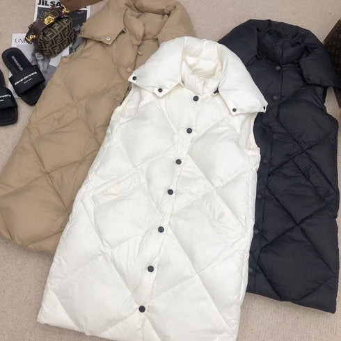 Burberry Long Diamond-Quilted Hooded Down Vest