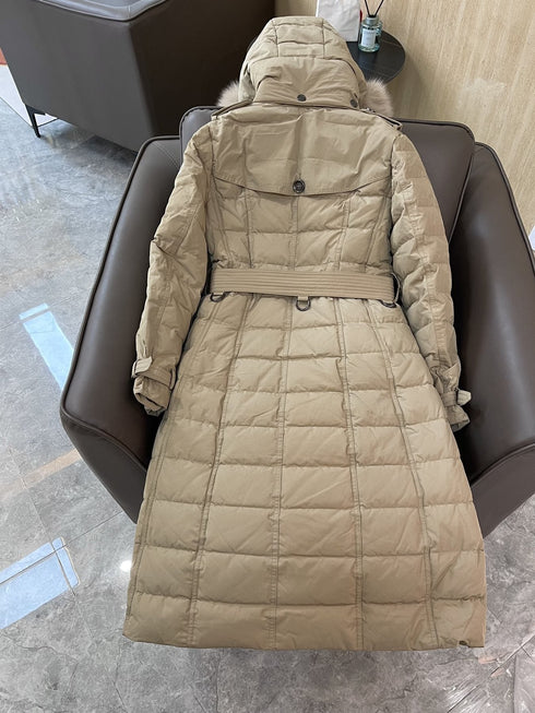 Burberry Belted Hooded Long Down Jacket
