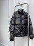 Prada Black Convertible Puffer Jacket with Red Chest Stripe