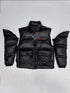 Prada Black Convertible Puffer Jacket with Red Chest Stripe