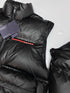 Prada Black Convertible Puffer Jacket with Red Chest Stripe