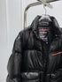 Prada Black Convertible Puffer Jacket with Red Chest Stripe