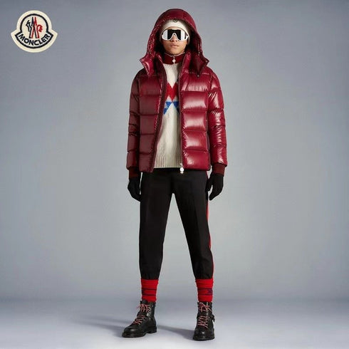 Moncler Color-Block Hooded Short Down Coat