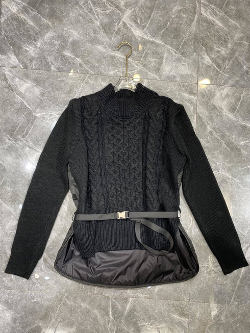 Moncler Belted Padded Panel Cable-Knit Sweater