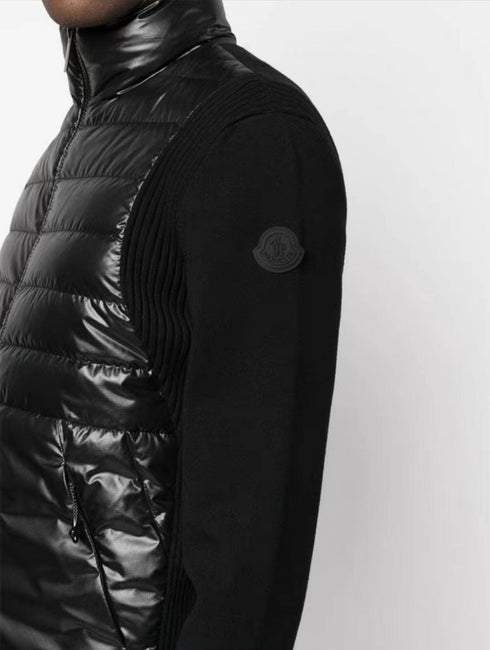 Moncler Black Hybrid Quilted Knit Zip Coat