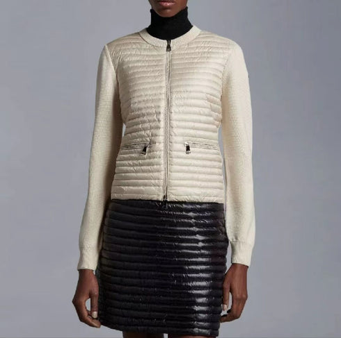 Moncler Quilted Knit-Sleeve Zip Down Jacket