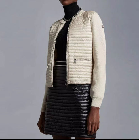 Moncler Quilted Knit-Sleeve Zip Down Jacket