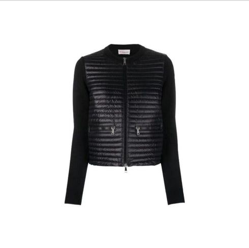 Moncler Quilted Knit-Sleeve Zip Down Jacket