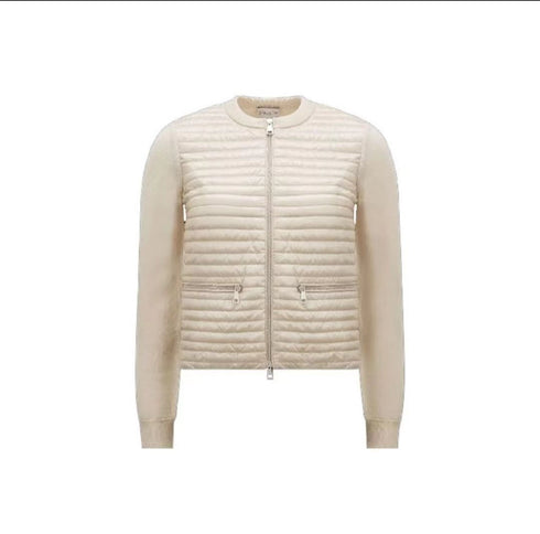 Moncler Quilted Knit-Sleeve Zip Down Jacket