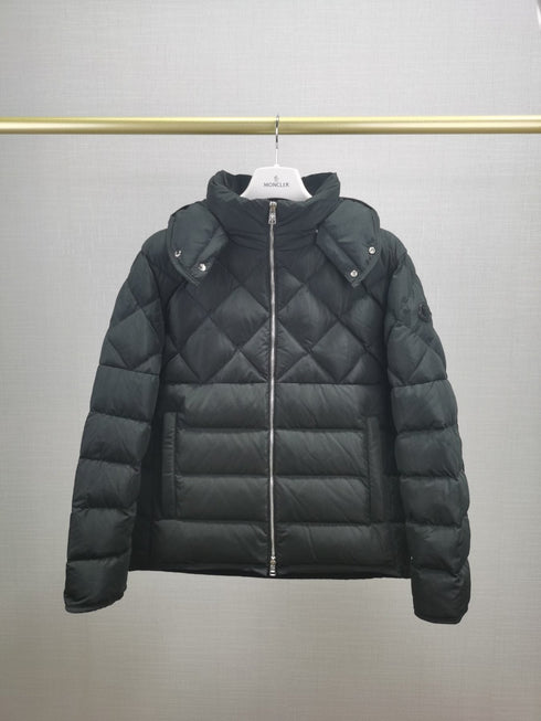 Moncler Men's Quilted Short Down Coat with Detachable Hood