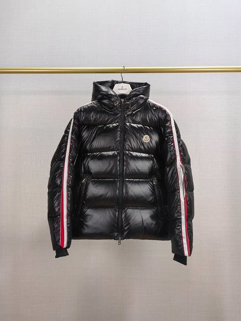 Moncler Men's Hooded Striped-Sleeve Puffer Coat