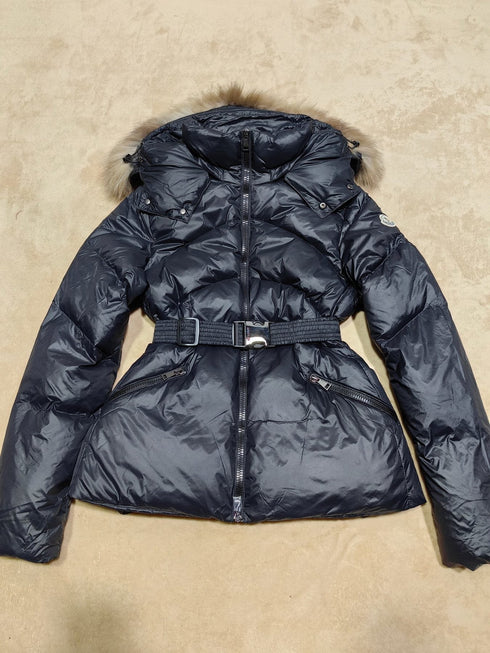 Moncler Women's Fur-Trim Hood Belted Short Down Coat