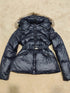 Moncler Women's Fur-Trim Hood Belted Short Down Coat