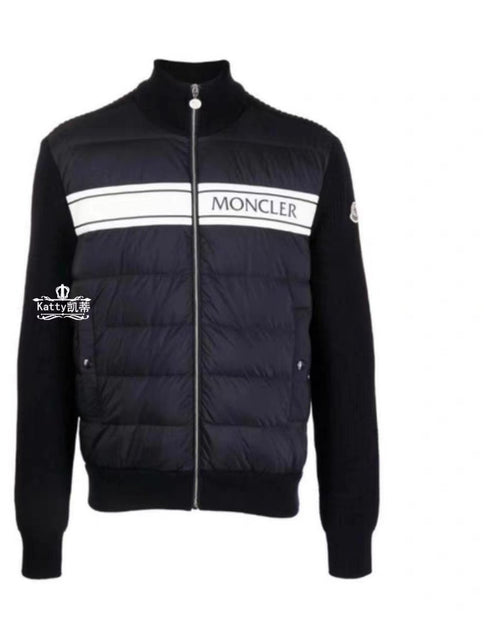 Moncler Quilted Knit-Sleeve Down Jacket