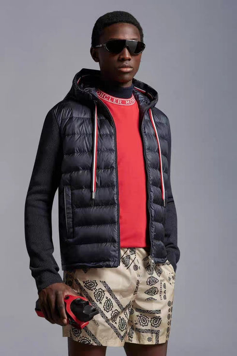 Moncler Quilted Knit-Sleeve Hooded Jacket