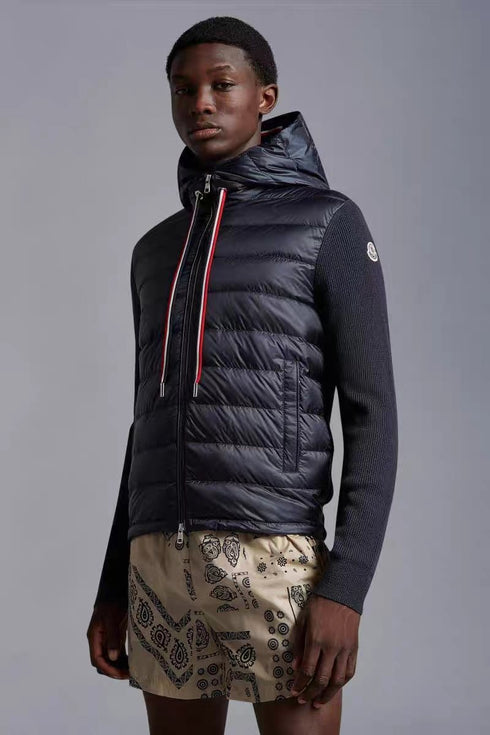 Moncler Quilted Knit-Sleeve Hooded Jacket