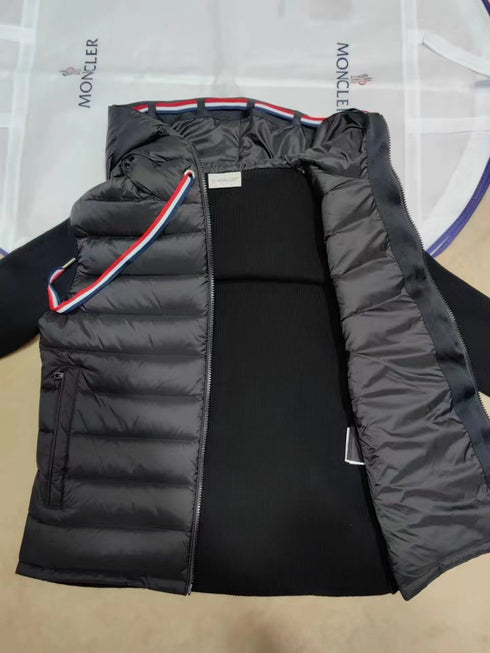 Moncler Quilted Knit-Sleeve Hooded Jacket