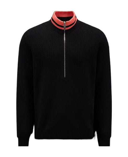 Moncler Rib-Knit Striped Collar Quarter-Zip Sweater