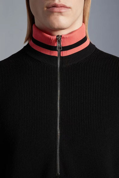 Moncler Rib-Knit Striped Collar Quarter-Zip Sweater