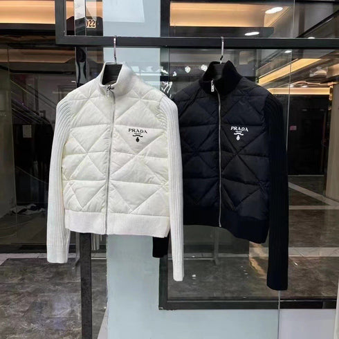 Prada Quilted Knit-Sleeve Jacket