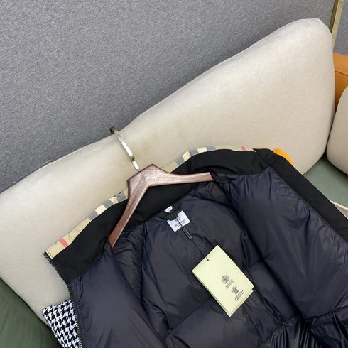 Burberry Beige and Navy Check Short Puffer Jacket