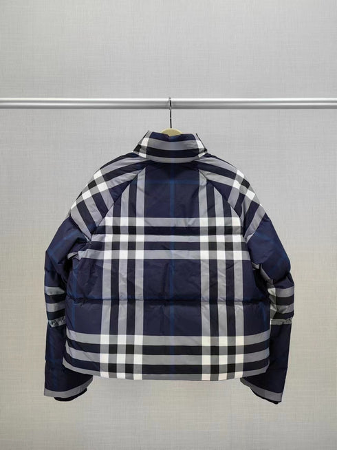 Burberry Beige and Navy Check Short Puffer Jacket