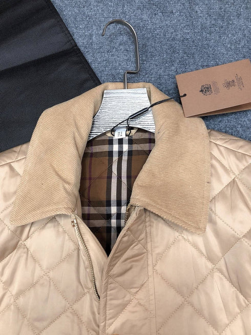 Burberry Corduroy-Collar Diamond-Quilted Jacket