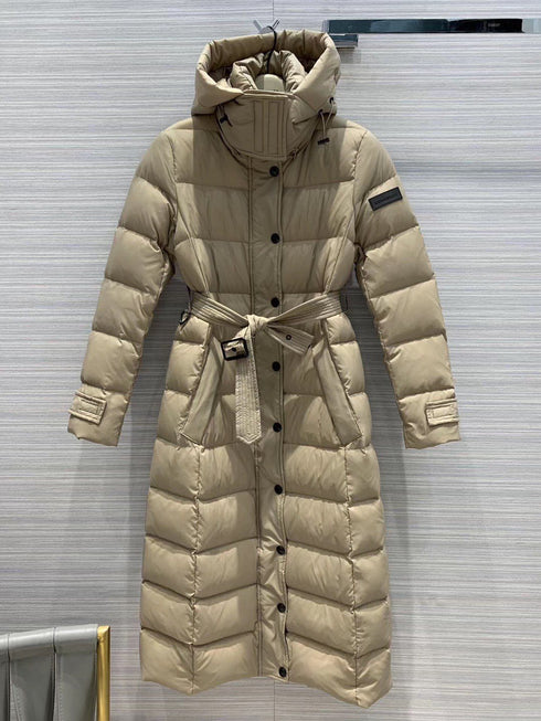 Burberry Belted Hooded Long Down Jacket