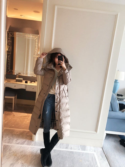 Burberry Belted Hooded Long Down Jacket