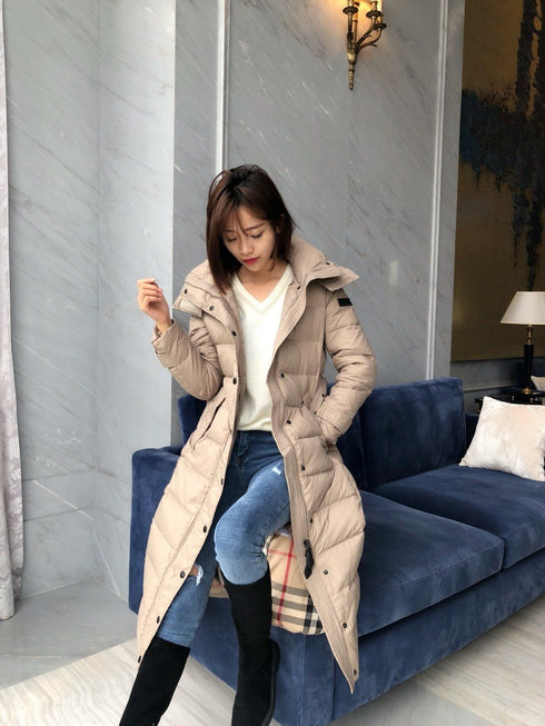 Burberry Belted Hooded Long Down Jacket