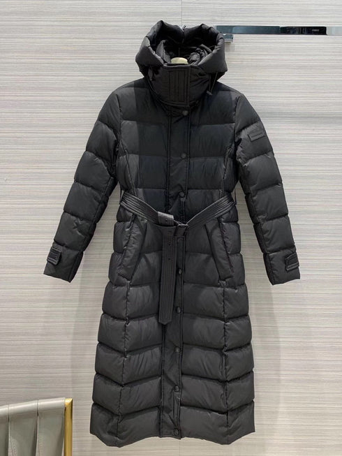 Burberry Belted Hooded Long Down Jacket