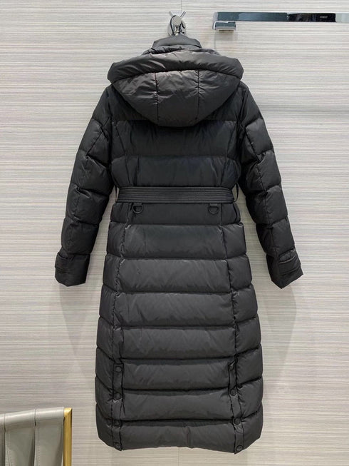 Burberry Belted Hooded Long Down Jacket