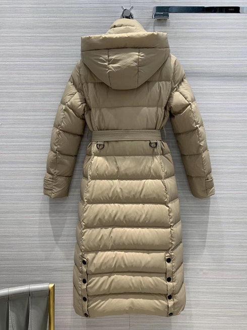 Burberry Belted Hooded Long Down Jacket