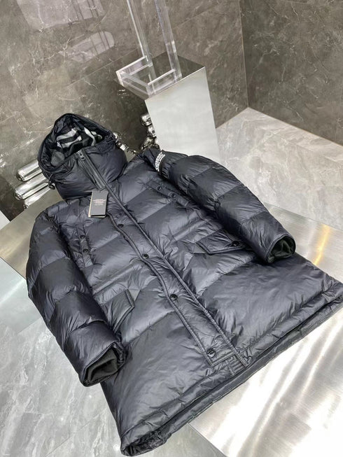 Burberry Navy Hooded Long Puffer Jacket