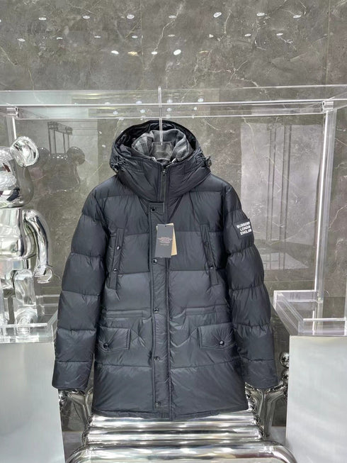 Burberry Navy Hooded Long Puffer Jacket