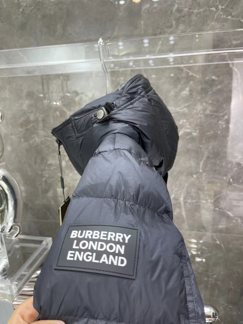 Burberry Navy Hooded Long Puffer Jacket