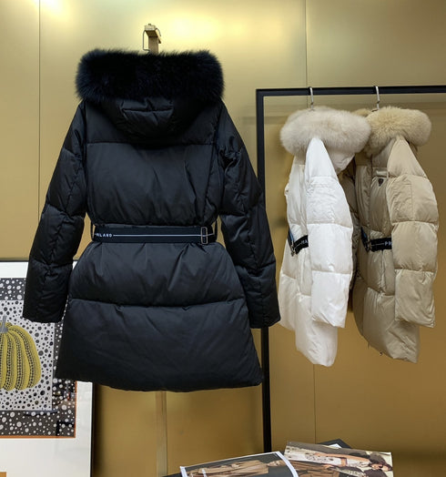Prada Long Belted Puffer Jacket