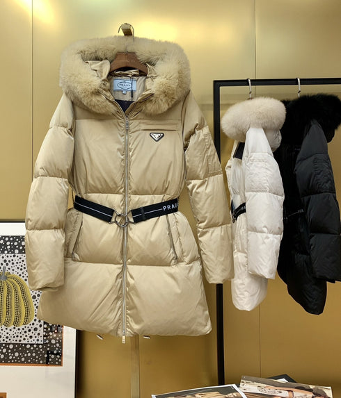 Prada Long Belted Puffer Jacket