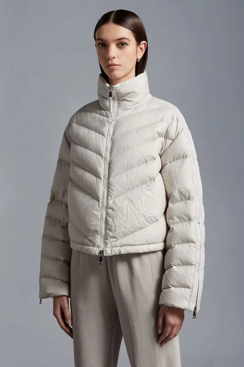 Moncler Letter Graphic Cropped Puffer Coat