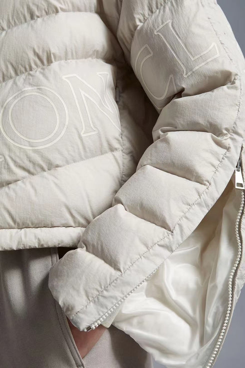 Moncler Letter Graphic Cropped Puffer Coat