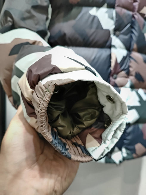 Moncler Geometric Camouflage Hooded Puffer Coat